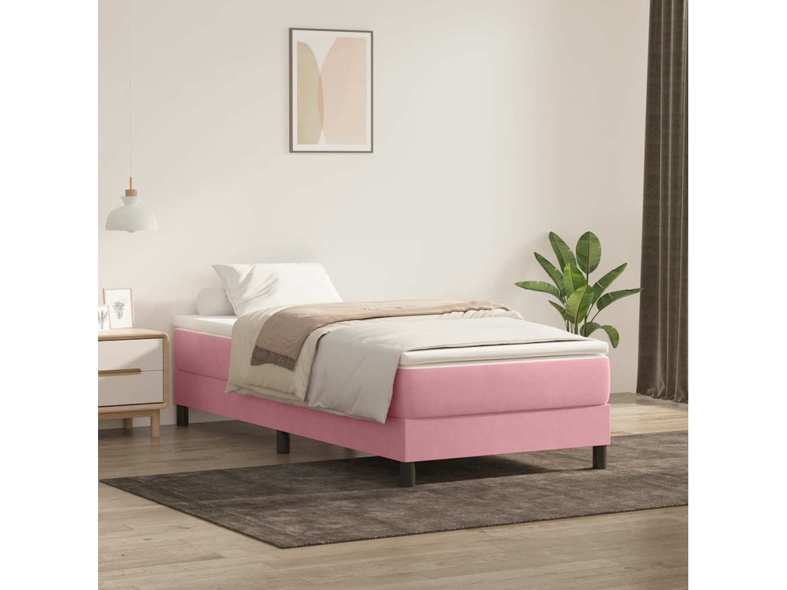 Vidaxl Cama Com Molas/colchão 80x220 Cm Veludo Rosa