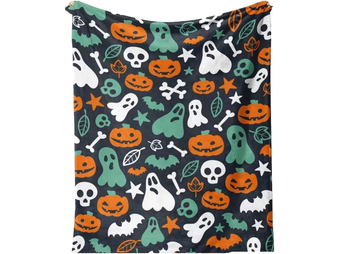 Manta Pequena Syjym Halloween em Flanela com Estampa Digital Confortável Macia e Quente de Dupla Face Ideal Pa