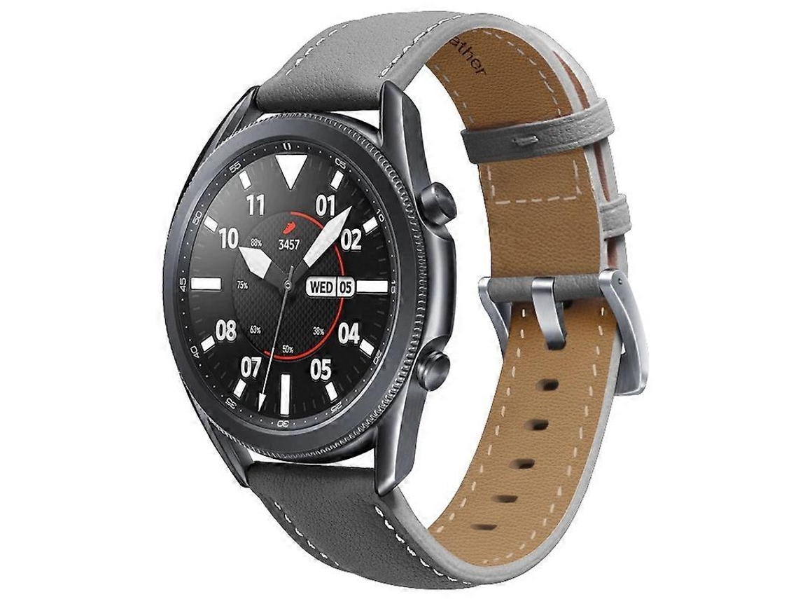 Pulseira De Couro Com Fivela Prateada Para Samsung Galaxy Watch3 45mm (preta)