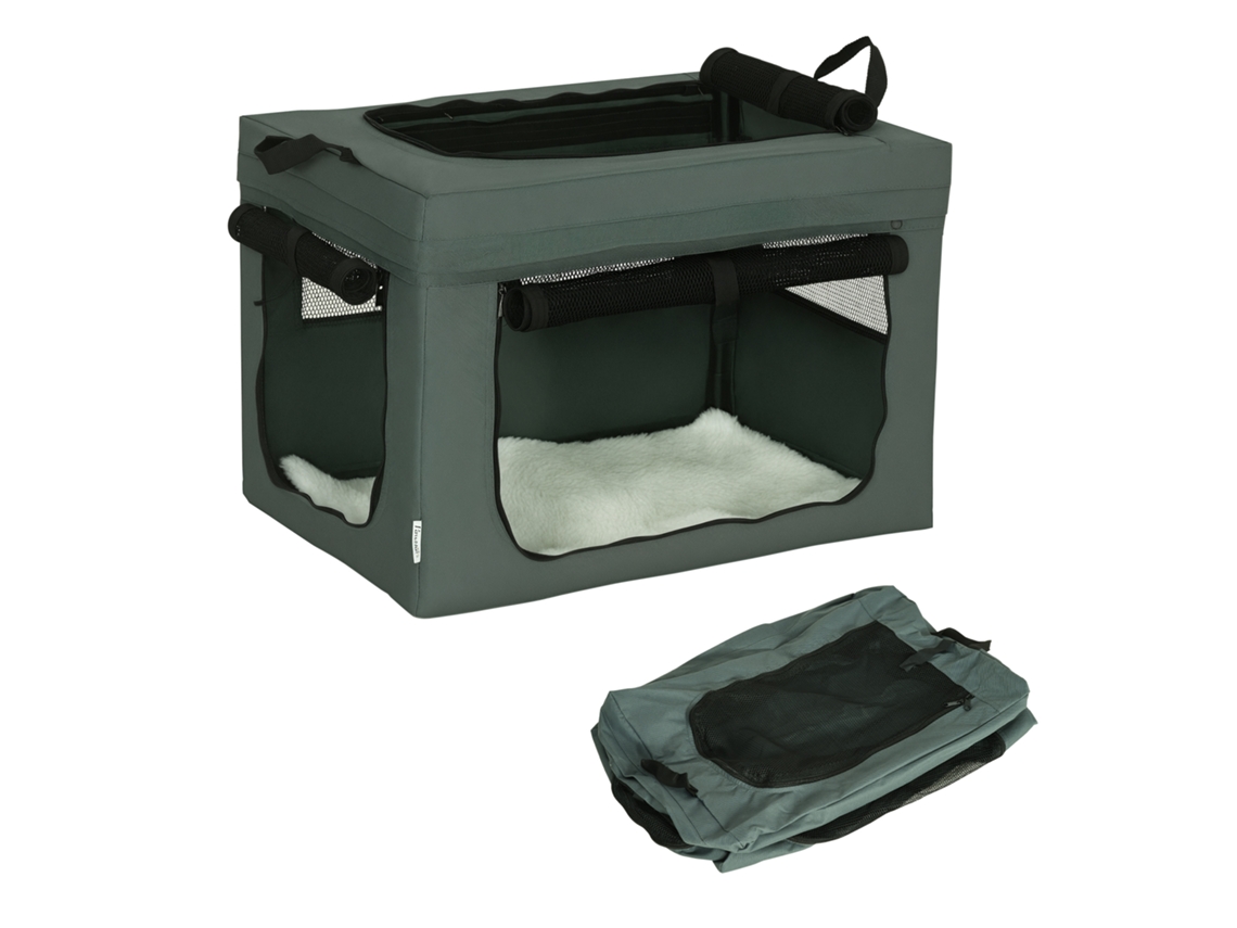 Transportadora para Cães e Gatos Mini com Almofada. Bolsa de Transporte e Portas de Malha. 60x42x42 Cm. Cinza Ge