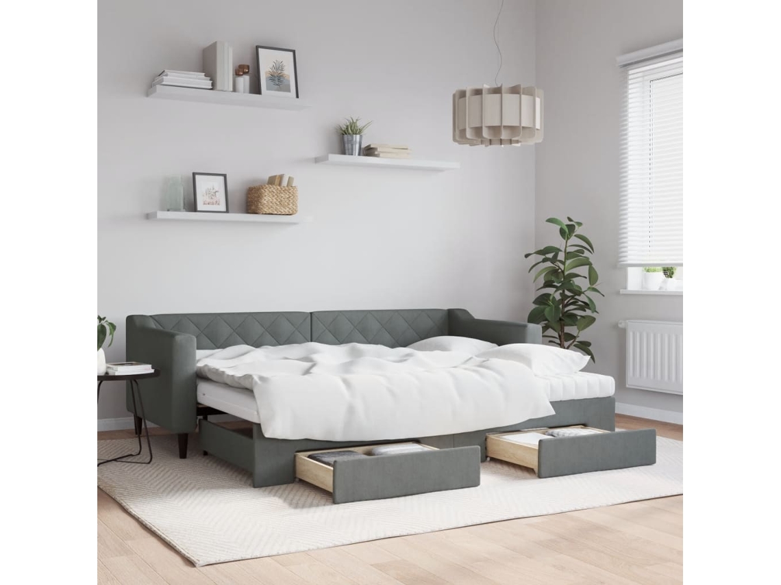 Vidaxl Sofá-cama C/ Gavetão E Gavetas 80x200 Cm Tecido Cinzento-escuro
