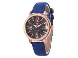 Relógio de quartzo com pulseira de couro, estilo moderno, mostrador redondo, azul royal universal