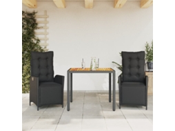 Conjunto 3 Peças Jantar P/ Jardim C/ Almofadões Vime Pe Preto Dkd Home Decor