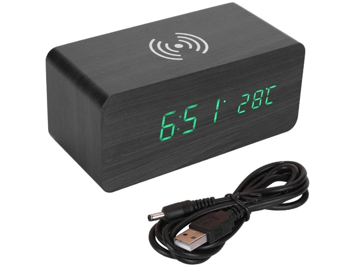 Relógio De Mesa Com Carregamento Sem Fio Qi E Controle Por Som