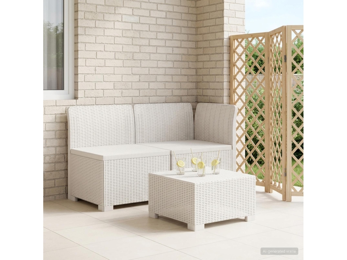Vidaxl Sofá De Jardim 2 Lugares Look Rattan Pp Branco