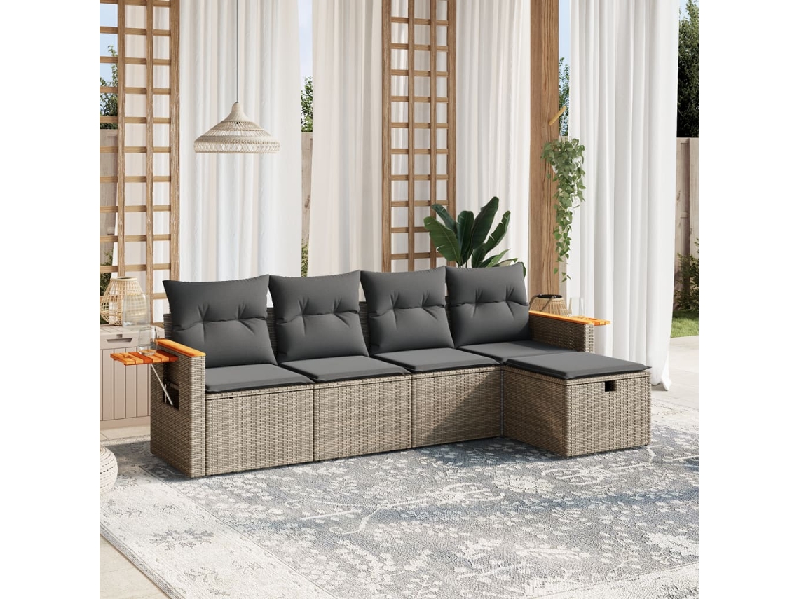 Conjunto de Sofás de Jardim HARLANV1 com Almofadões Vime Pe Cinzento