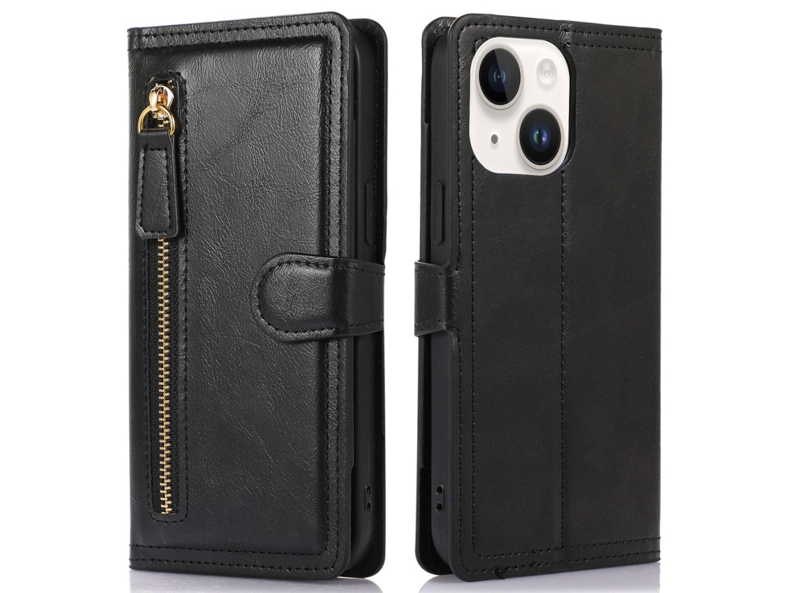 Capa Para Iphone 14 Plus Pele Sintética Anti-choque Anti-riscos Magnética Preto