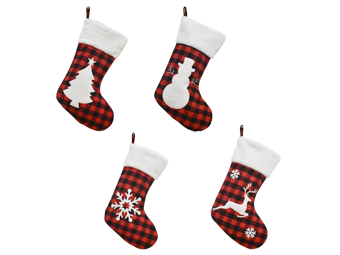 Meia De Natal Jumbo, Xadrez Vermelho Buffalo, Grande, Com Laço Para Pendurar, Para Decoração De Natal, Tamanho Extra Grande*