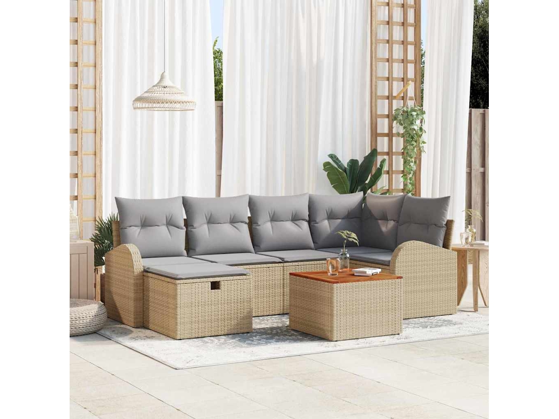 Vidaxl Conjunto De Sofá De Jardim 7 Unid. Bege Rattan Sintético