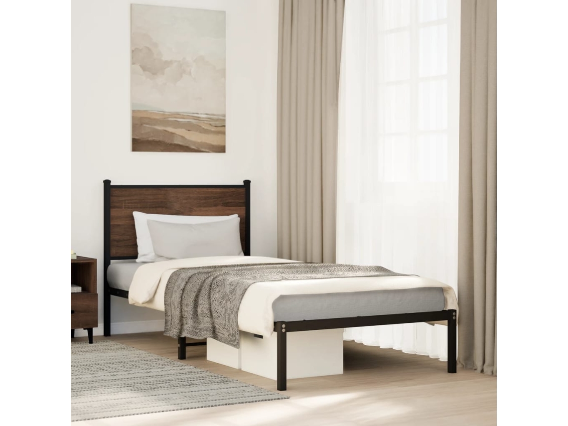 Estrutura De Cama Sem Colchão 75x190 Cm Metal Carvalho Castanho
