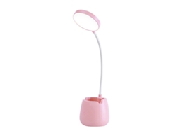 Lâmpada de Mesa Led Recarregável com Suporte Celular e Porta lápis Proteção Ocular Rosa