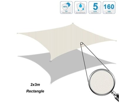 Vela de sombra Cool Area - Retangular 2x3m - Impermeável e resistente - Proteção UV - Creme COOL AREA