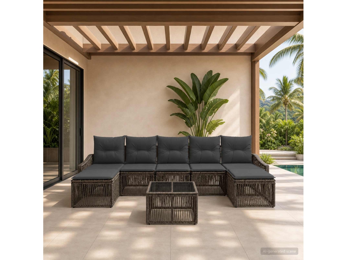 Vidaxl Conjunto De Sofá De Jardim 8 Pcs Cinzento Vime Pe