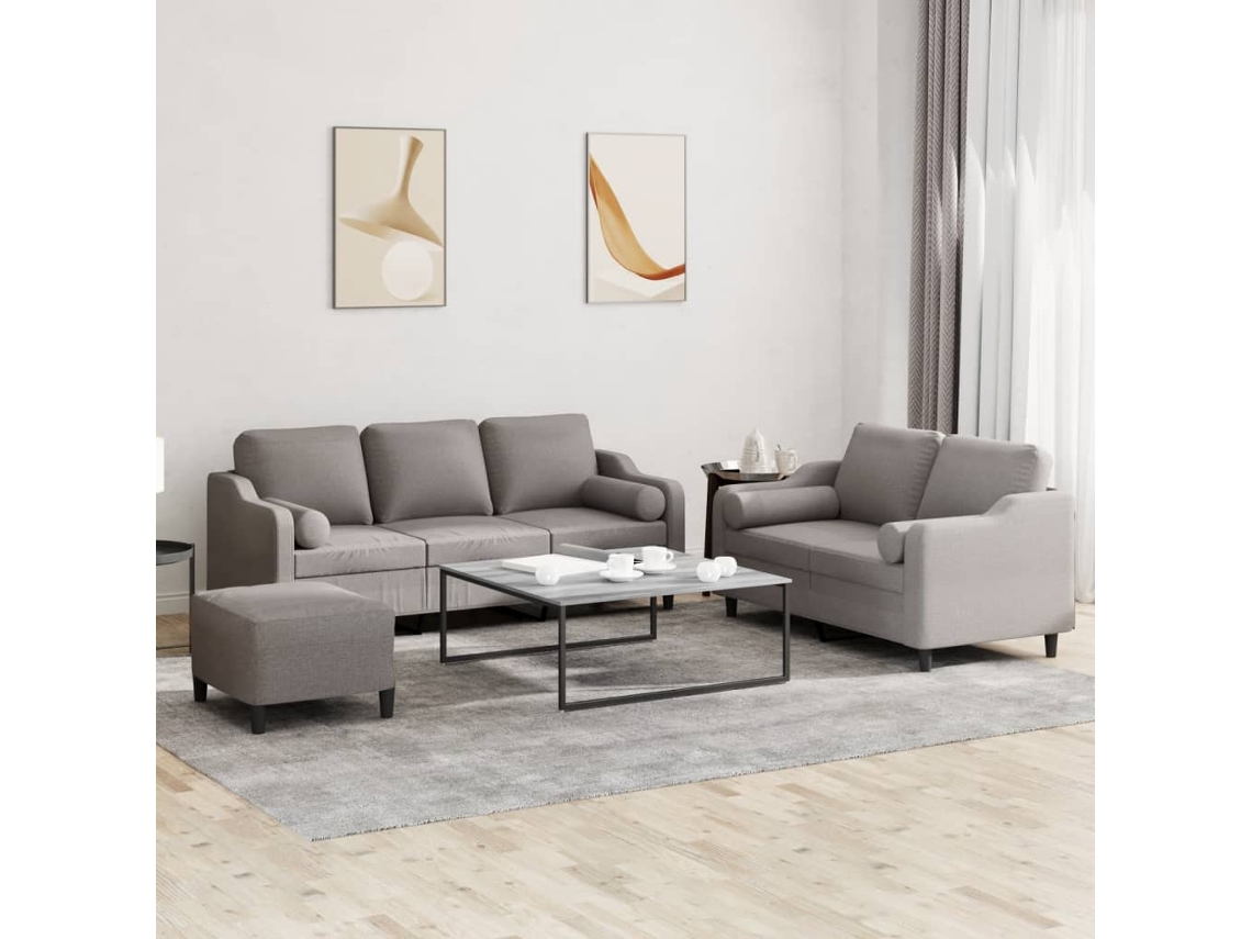 Vidaxl 3 Pcs Conjunto De Sofás Com Almofadas Tecido Cinza-acastanhado