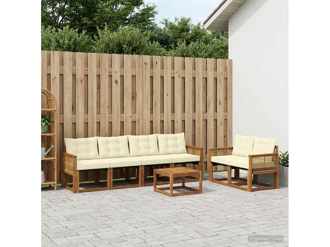 Vidaxl Conjunto De Sofás Para Exterior 7 Unid. Natural E Creme