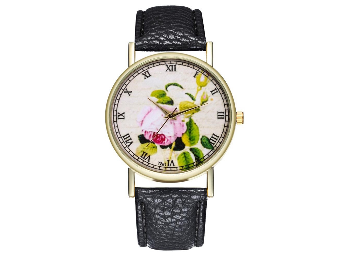 Relógio de pulso vintage com pulseira de couro para mulheres e homens (preto)