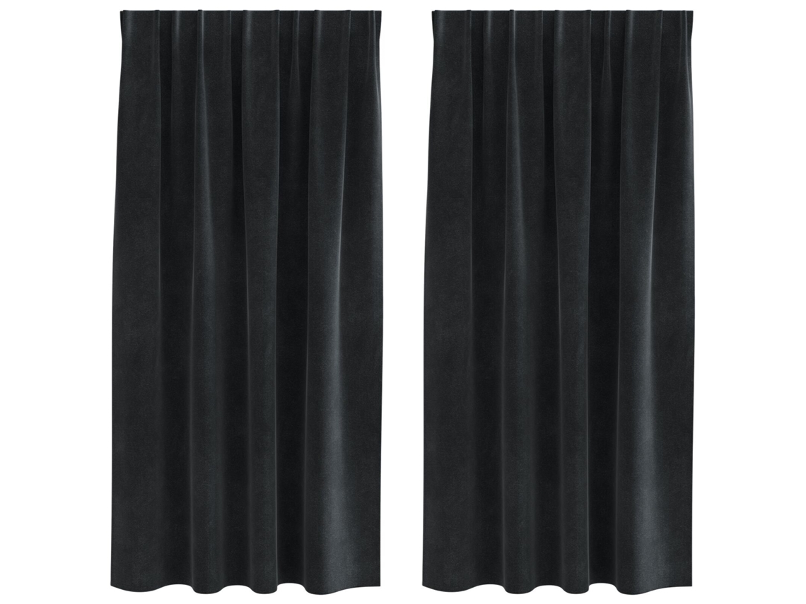Conjunto 2 Cortinas Opacas Vidaxl Preto Veludo (140 X 175 Cm)