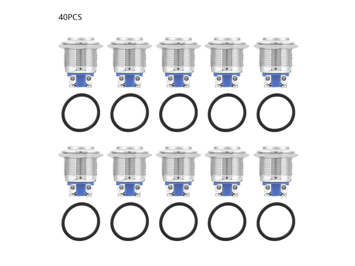 Interruptor De Botão Momentâneo De Metal 19mm 40pcs Impermeável Com Recarga Automática De Cabeça Alta 2 Pinos