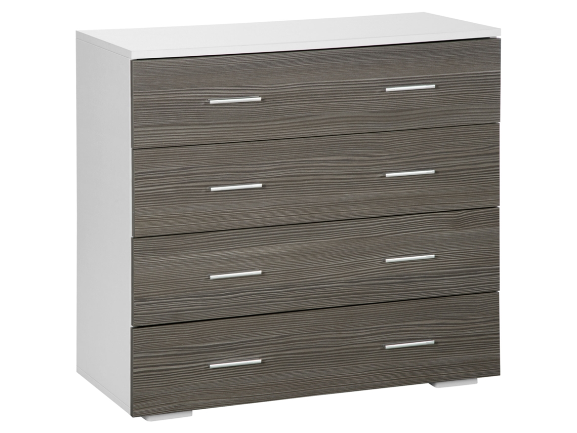 Cómoda moderna 4 gavetas, 76x35x72 cm, branco e cinza