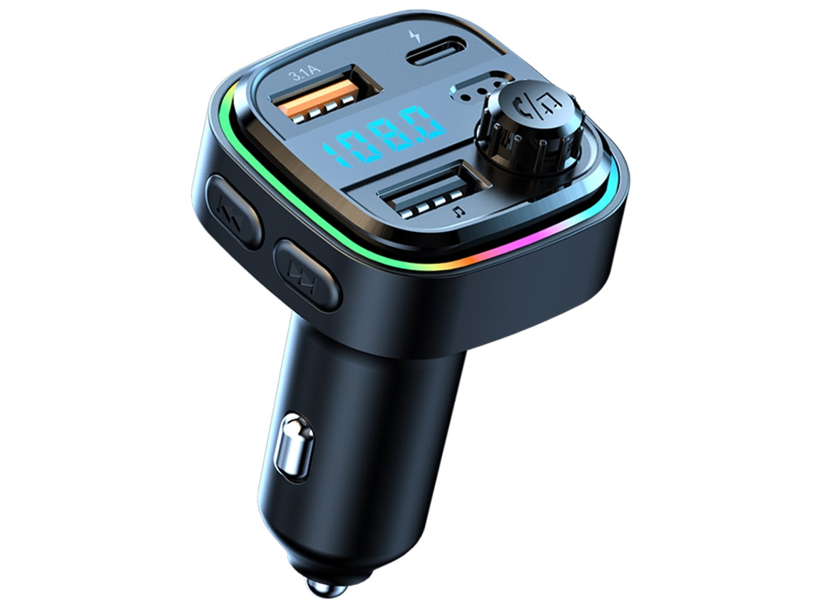 Transmissor FM U Disk Car MP3 Player USB C 3.1A CarregameNão rápido Carregador de carro sem fio Handsfree Bluetooth 5.0 Car Kit (Preto) ENKERS