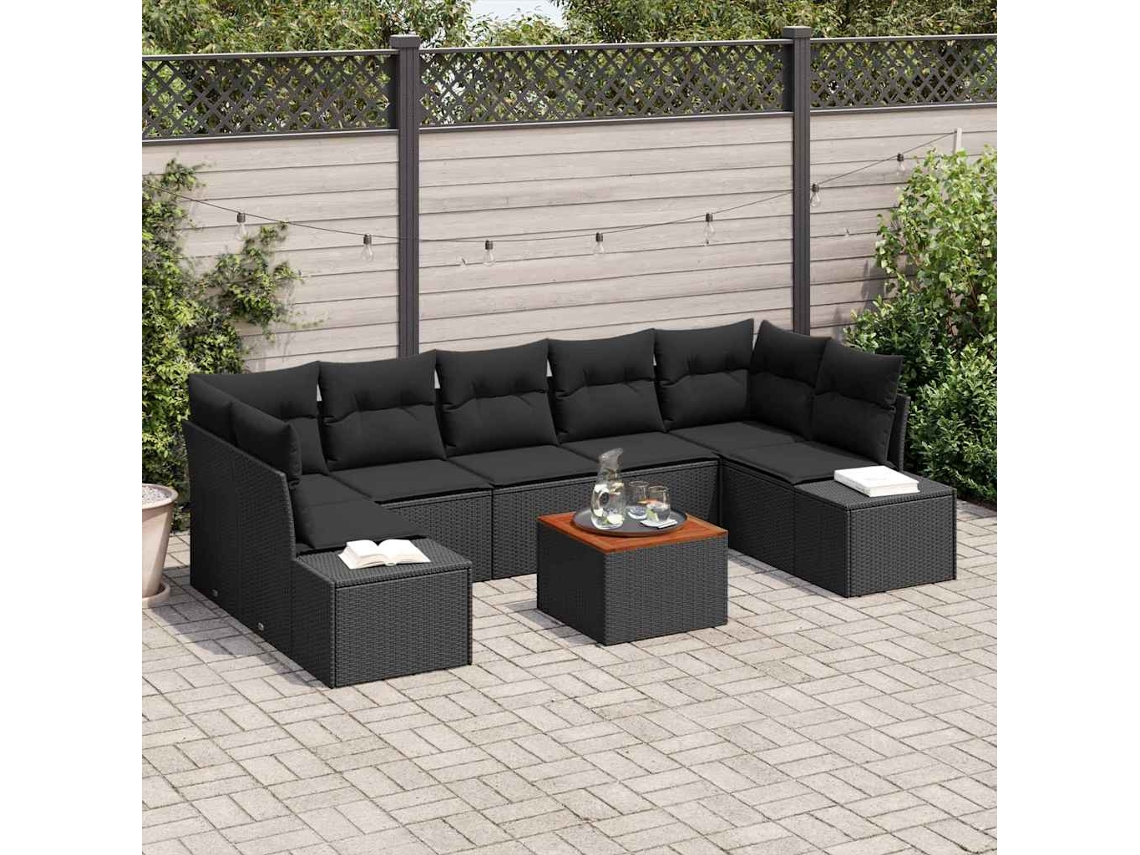Vidaxl Conjunto De Sofá De Jardim 8 Unid. Preto Vime Pe