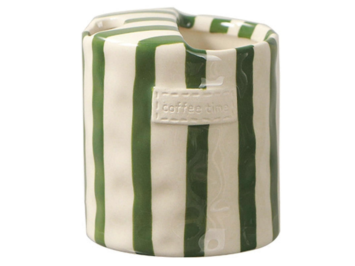 Caneca De Cerâmica Retro Listrada Pintada À Mão, Antiderrapante, Resistente Ao Calor, Para Leite E Café