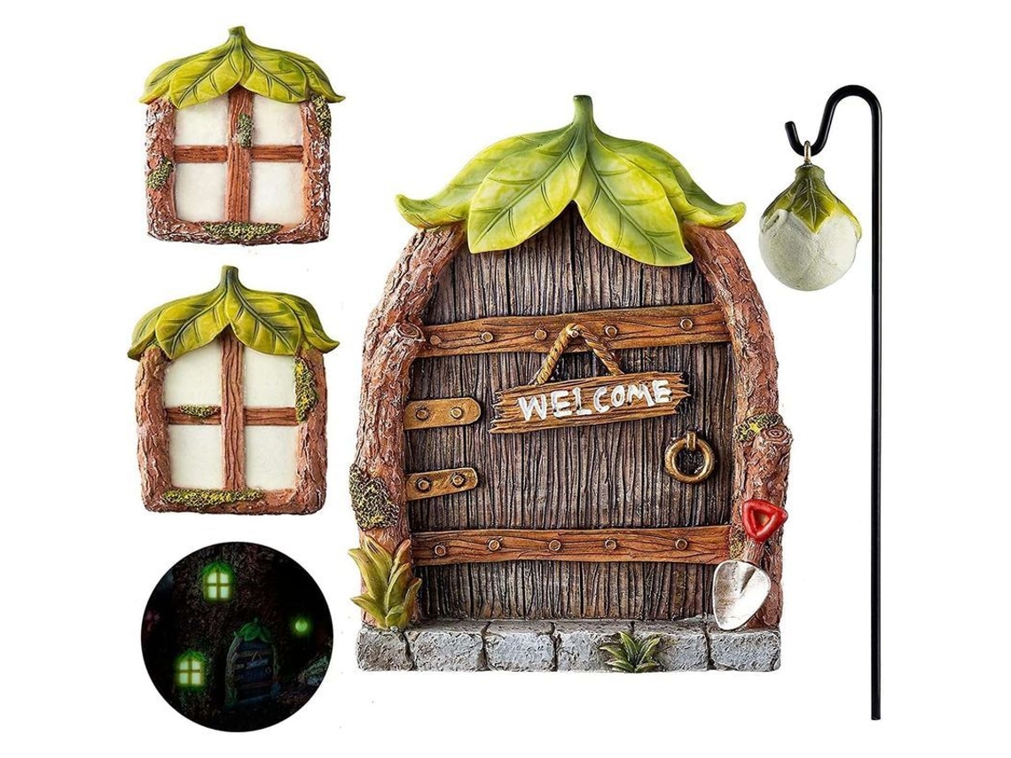 Conjunto De 4 Estatuas De Duendes Hadas Miniatura Para Decoración De Jardín, Ventanas Y Puertas Con Luz Nocturna