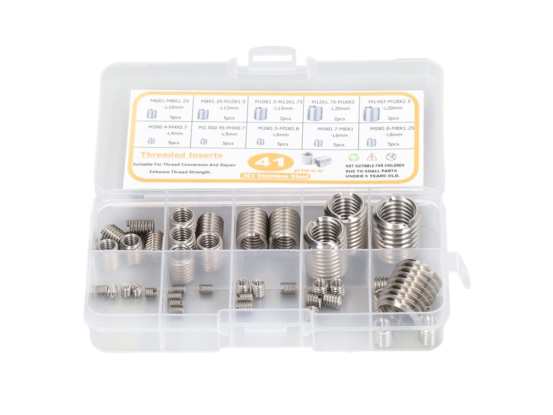 Kit Com 41 Insertos De Reparo Rosca Em Aço Inoxidável, M2 A M14, Caixa
