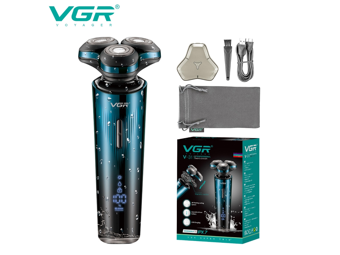 (azul) Barbeador Elétrico Com Lâmina Magnética, Visor Digital, À Prova D'água, Três Cabeças Flutuantes, Barbeador Bicolor