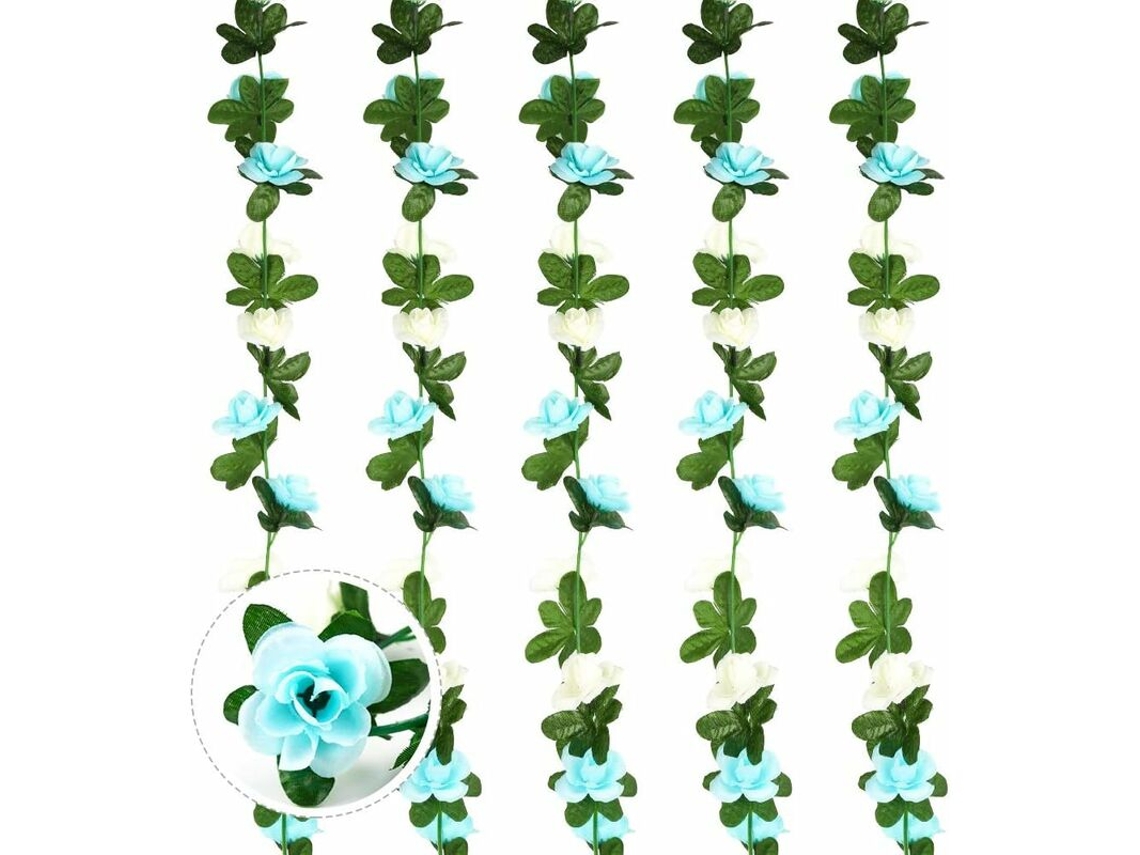 Guirlanda de Rosas Artificiais de 2,7 M, 5 Peças, em Seda, para Pendurar AQUAFORGE (azul e Branca)
