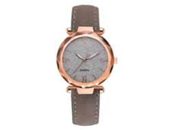 Relógio de Pulso Feminino com Pulseira de Couro Pu, Mostrador Redondo, Quartzo, Cinza