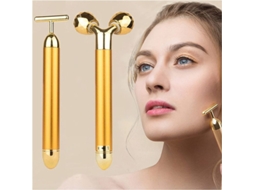 Massageador Facial 2 Em 1 Electrico Roller 3d E Tipo T Para Rosto Olhos Nariz Dourado