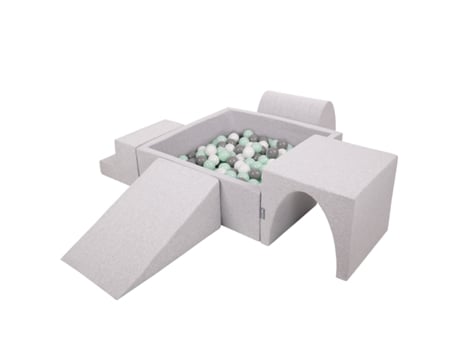 KIDDYMOON Parque Infantil de Espuma com Banheira de Bolas Quadrada 300 Bolas Fosso de Bolas para Bebés Cinzento Claro:Branco/Cinzento/Minzento