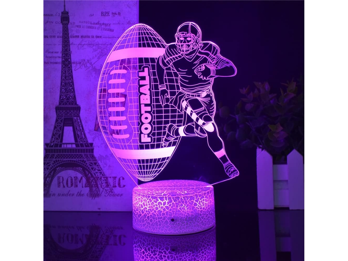 Luminária 3d com Figura de Atleta Rugby, Luz Noturna Rgb com Controle Remoto /touch, Luminária de Mesa Led para Quarto Infantil BRILVIBERA