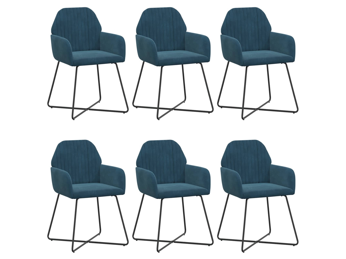 Conjunto 6 Cadeiras De Jantar Vidaxl Azul Veludo (55 X 50 X 84 Cm)