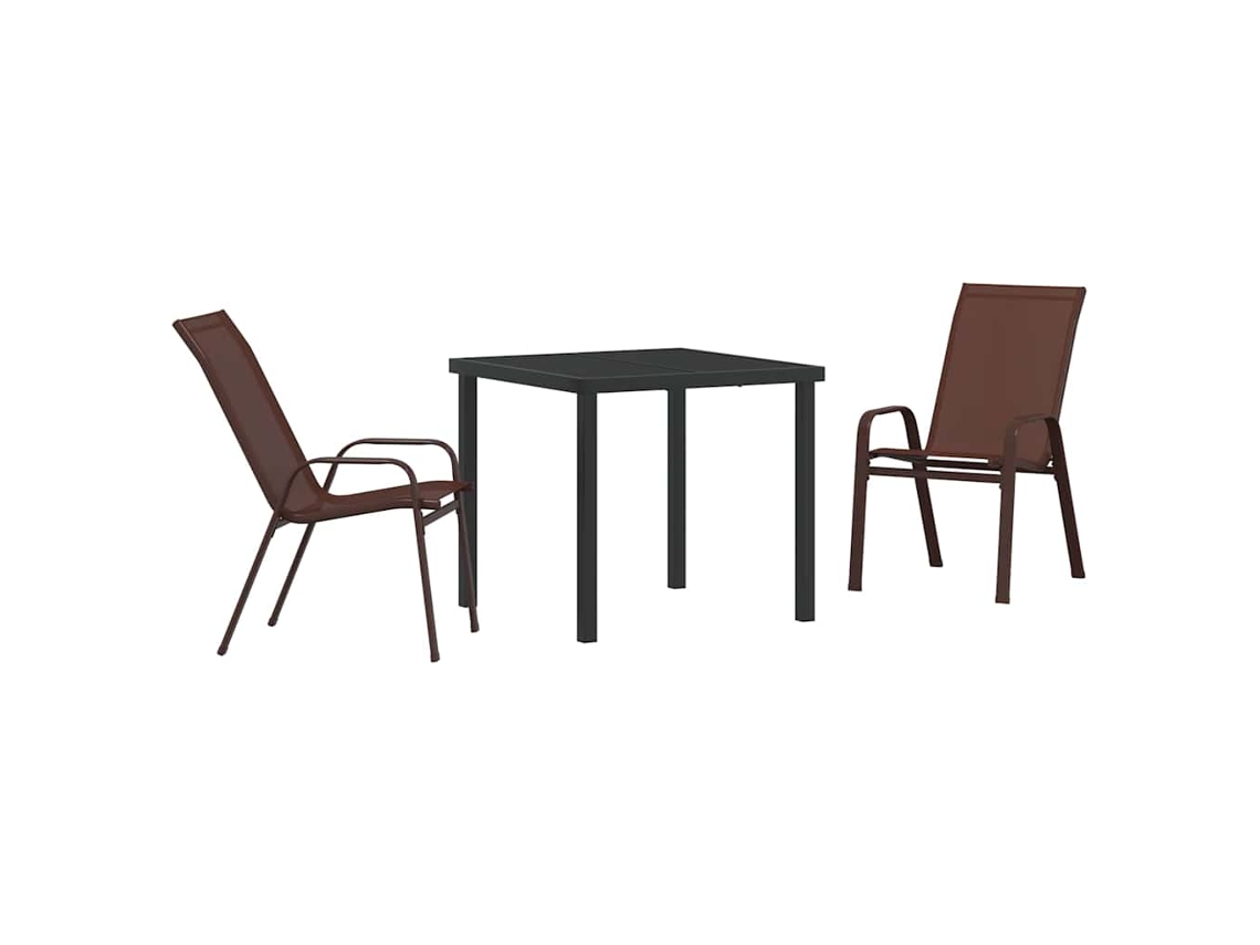 Conjunto de Jantar para Jardim 3 Pcs - Móveis de Jardim para Refeição Marrom e Preto HARLANV1