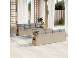 Vidaxl 9 Pcs Conjunto De Sofás P/ Jardim Com Almofadões Vime Pe Bege
