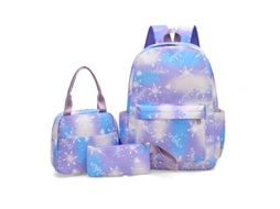 Mochila Floral Feminina Com Lancheira E Estojo, Impermeável, Adequada Para O Ensino Fundamental, Etc. Roxo
