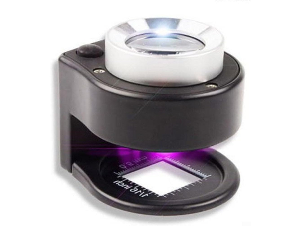 Lupa De Aumento Iluminada 30x Com 3 Leds, Lente Dupla Vidro Óptico Escala Em Polegadas/milímetros,