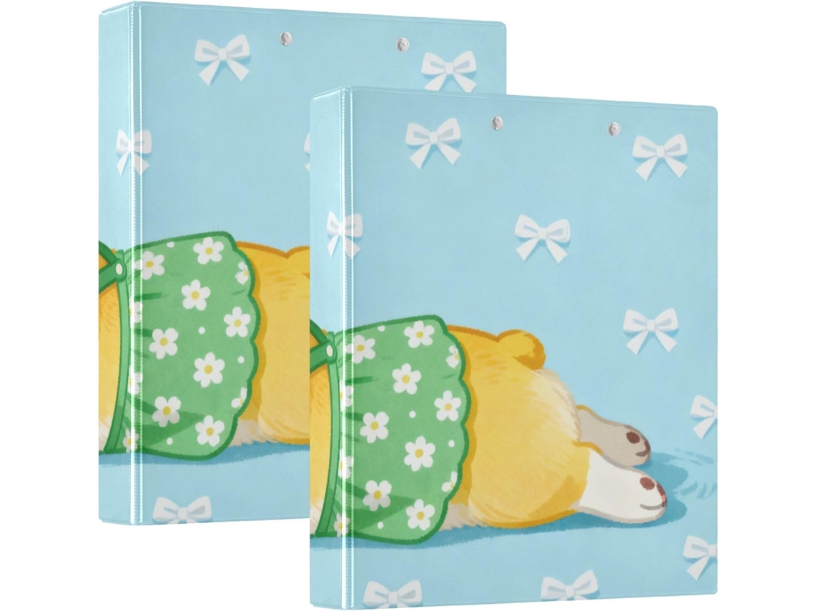 Pacote com 1 ou 2 massas longas com estampa de cachorrinho amarelo, 3 argolas com prancheta e 1 ou 2 massas sortidas.