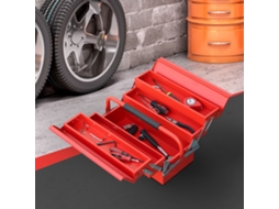 Caixa de Ferramentas Dobrável Aço com 5 Compartimentos Maleta e Alça 45x22.5x34.5 Cm Vermelho