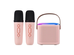 Mini máquina karaokê portátil microfone alto falante rosa led rgb usb quarto festa STELASPLEN
