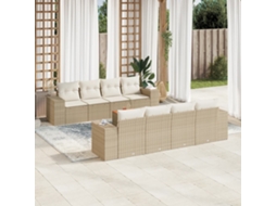 Vidaxl 9 Pcs Conjunto De Sofás P/ Jardim Com Almofadões Vime Pe Bege