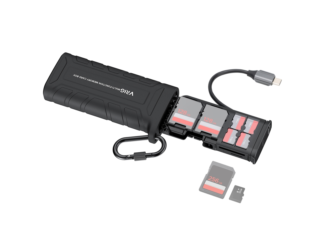 Vrig A0142 2-in-1 Memory Card Reader Storage Box 312mb/s High-speed Sd/tf Card Reader Carrying Case Waterproof Shock-proof With Type-c Plug Carabiner