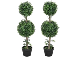 Conjunto 2 Buxo Artificial Grande 91,6cm Com Vaso Proteção Uv Sala Jardim Varanda