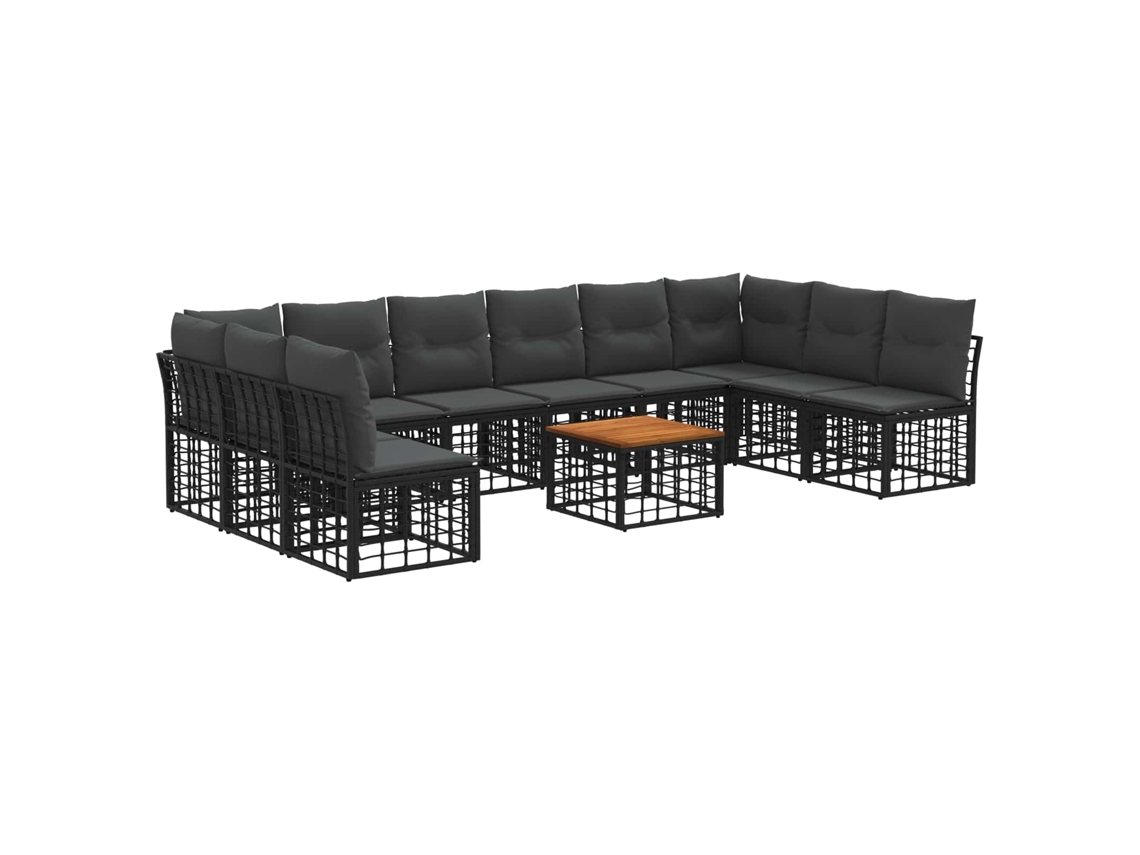 Vidaxl Conjunto de Sofás para Exterior 11 Pcs Preto e Cinza Escuro