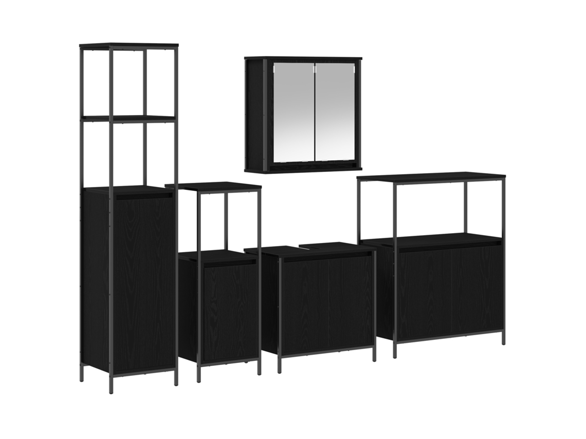 Conjunto 5 Conjunto De Banheiro Moderno Vidaxl Preto Derivados De Madeira (36 X 35 X 165 Cm)