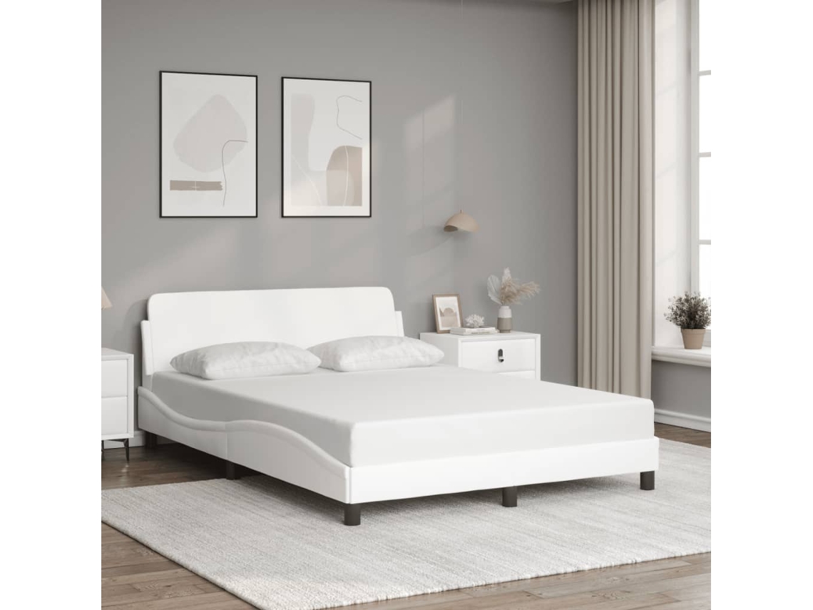 Estrutura Cama C/ Cabeceira 120x200 Cm Couro Artificial Branco