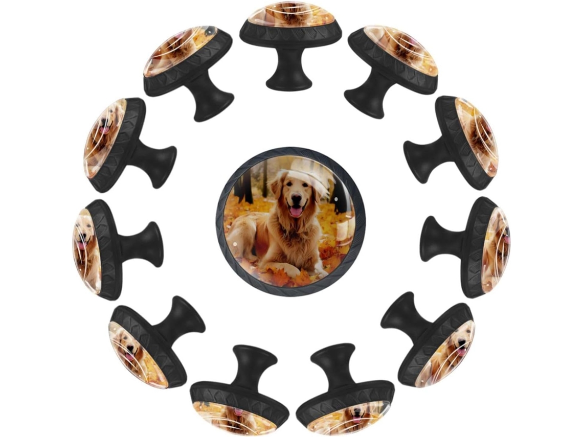 Puxadores Redondos Para Armários De Cozinha, Puxadores Para Gavetas De Cômoda, 12 Peças, Folhas De Golden Retriever No