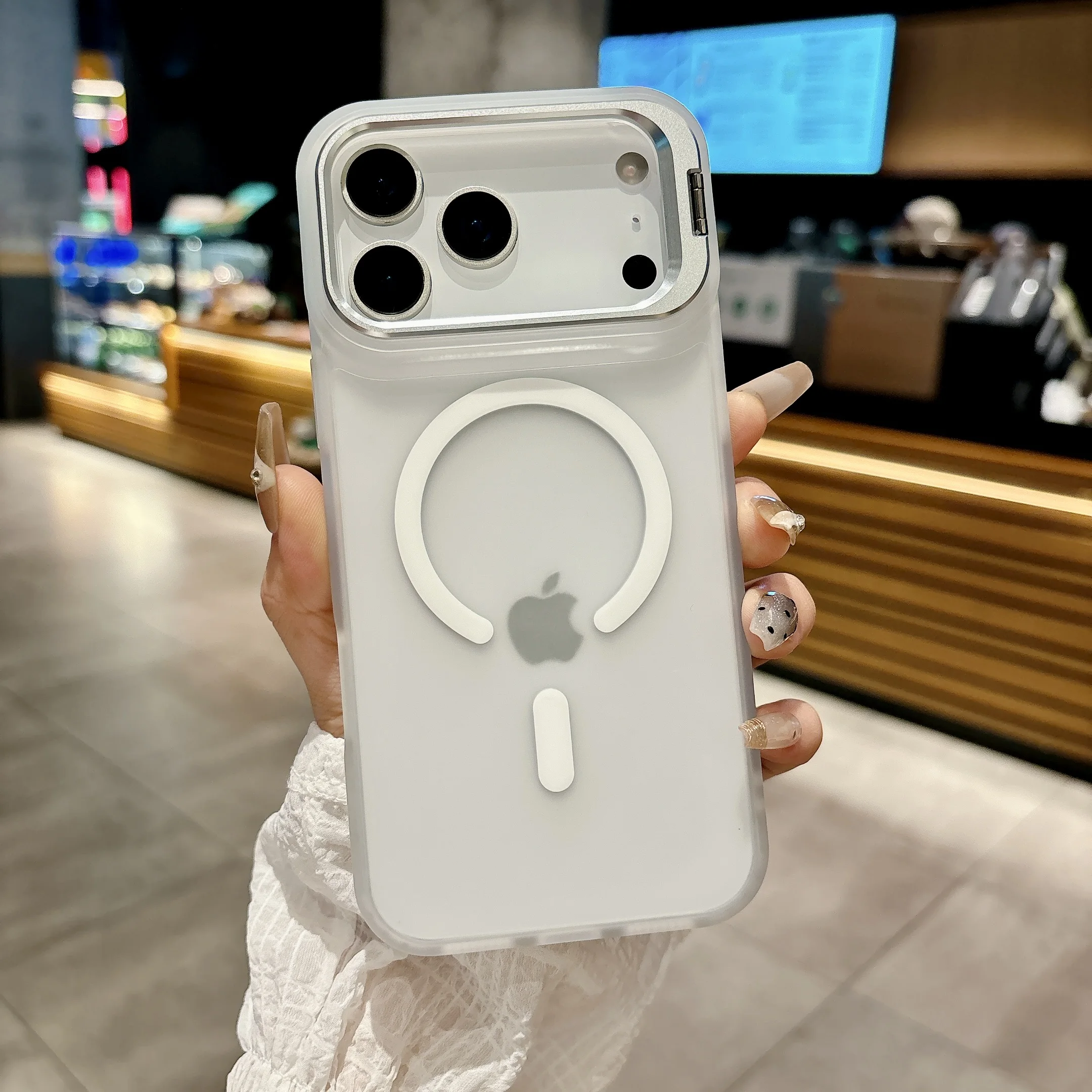 (iphone 17, Branco) Capa Protetora Magnética Fosca Translúcida Para Iphone Com Suporte De Metal, Compatível Com Magsafe.